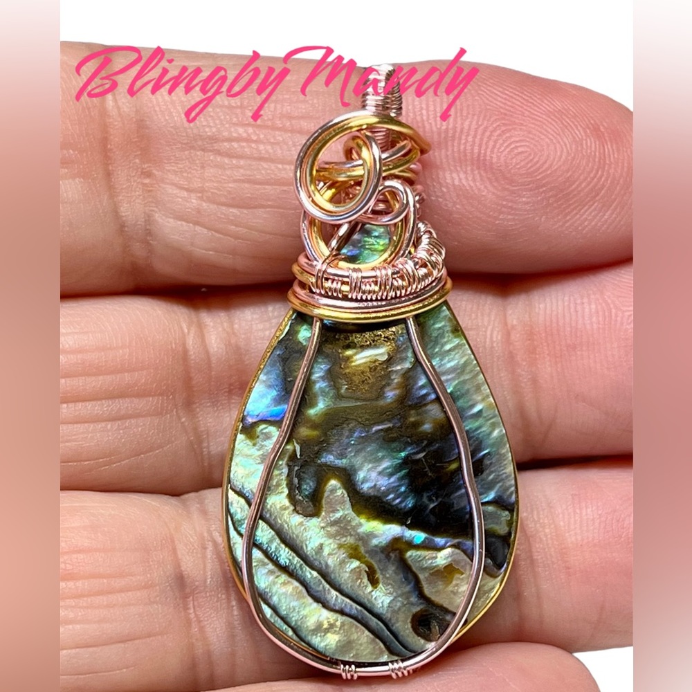 Gorgeous abalone shell wire wrapped pendant -artisan